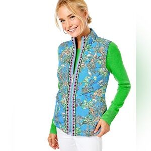EUC Lilly Pulitzer Deanne Reversible Vest Blue Thistle Tiger Queen print, Medium